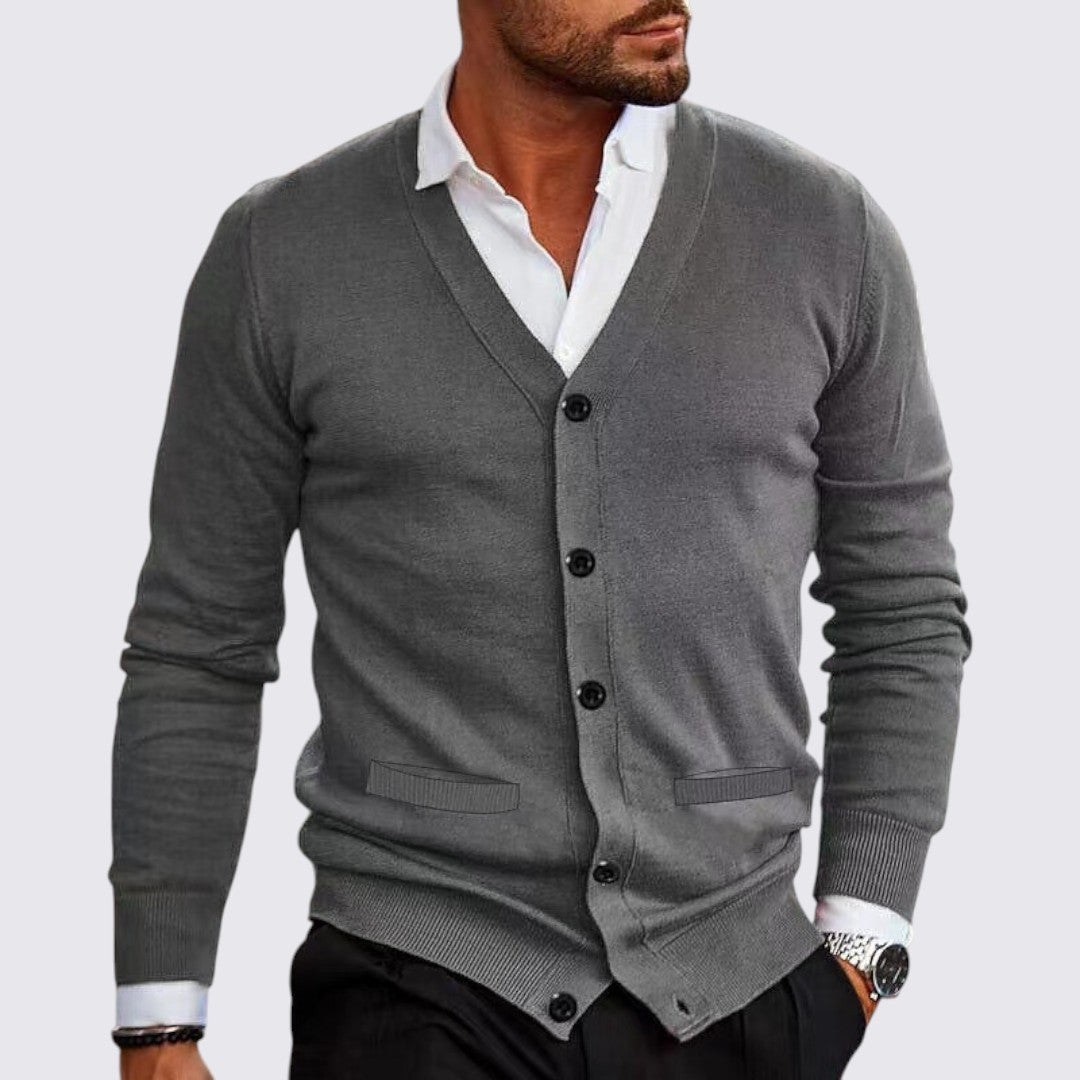 Men's Cardigan with Button Placket - Classic Cardigan - V-Neck