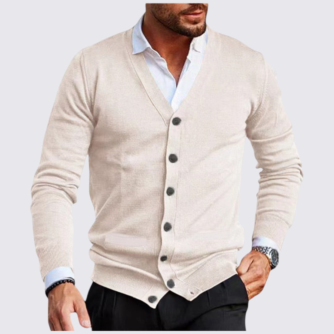 Men's Cardigan with Button Placket - Classic Cardigan - V-Neck