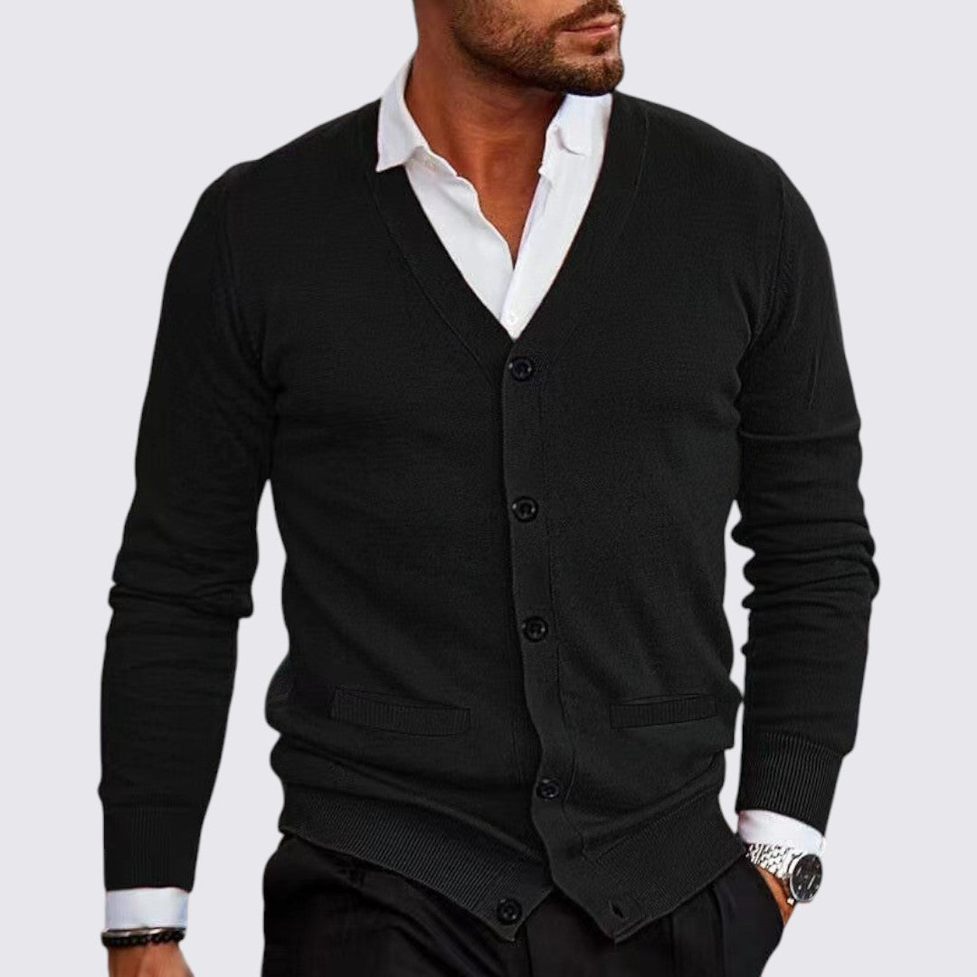 Men's Cardigan with Button Placket - Classic Cardigan - V-Neck