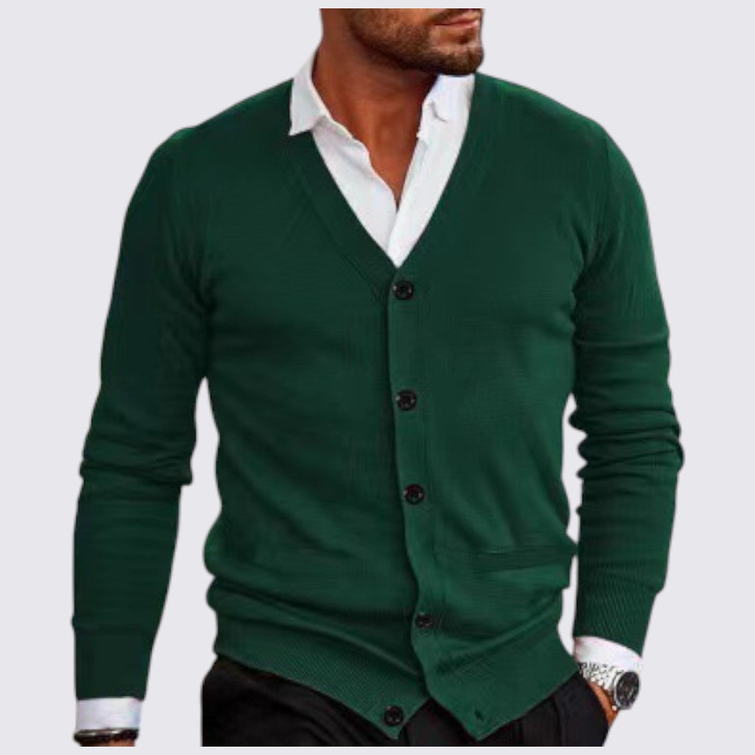 Men's Cardigan with Button Placket - Classic Cardigan - V-Neck