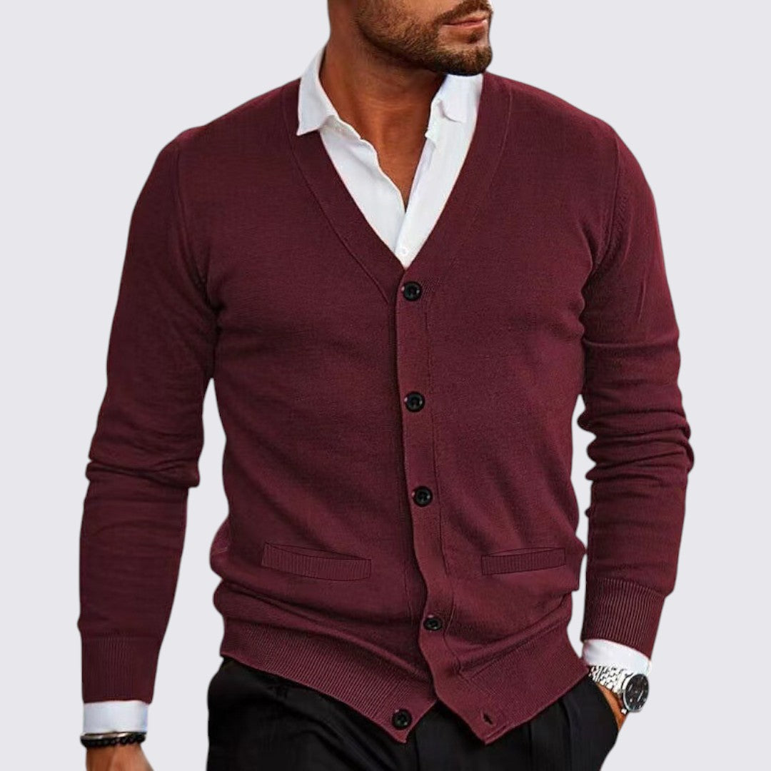 Men's Cardigan with Button Placket - Classic Cardigan - V-Neck